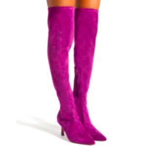 Magenta Faux Suede Over The Knee Sock Boots Kitten Heel Stiletto size 7 NIB